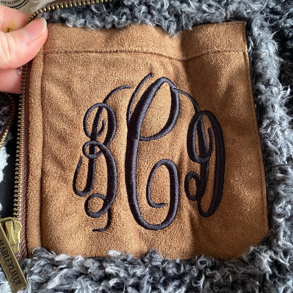 MARLEYLILLY Gray & White Sherpa with Brown Suede Detail, Oversized Hoodie - Picture 5 of 11